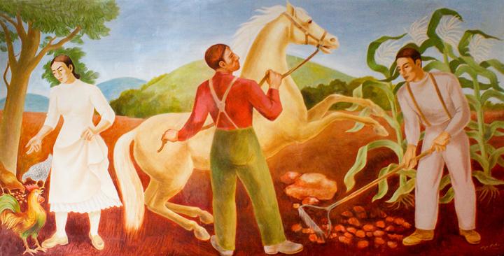 ”Cherokee Farming and Animal Husbandry“ by Olga Mohr—a mural at the Post Office in Stilwell, Oklahoma.